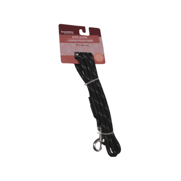 Greenbrier Kennel Club 60 Inch Spandex All Lifestages Reflective Dog Cord & Rope Leash, Black