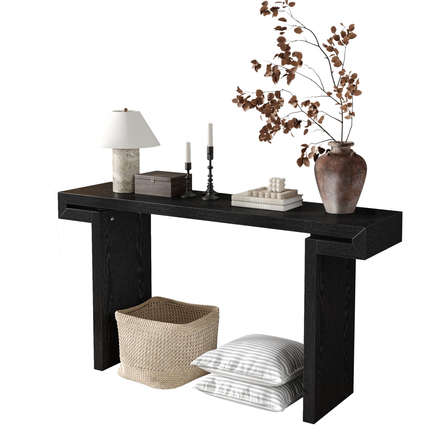 60 Inches Long Console Table, Narrow Sofa Table Behind Couch, Wooden Rectangular Entryway Table, Farmhouse Console Table for Living Room, Black