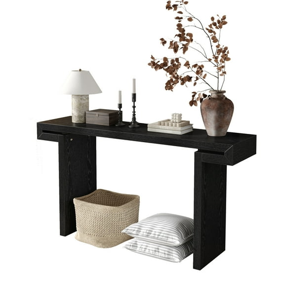 60 Inches Long Console Table, Narrow Sofa Table Behind Couch, Wooden Rectangular Entryway Table, Farmhouse Console Table for Living Room, Black