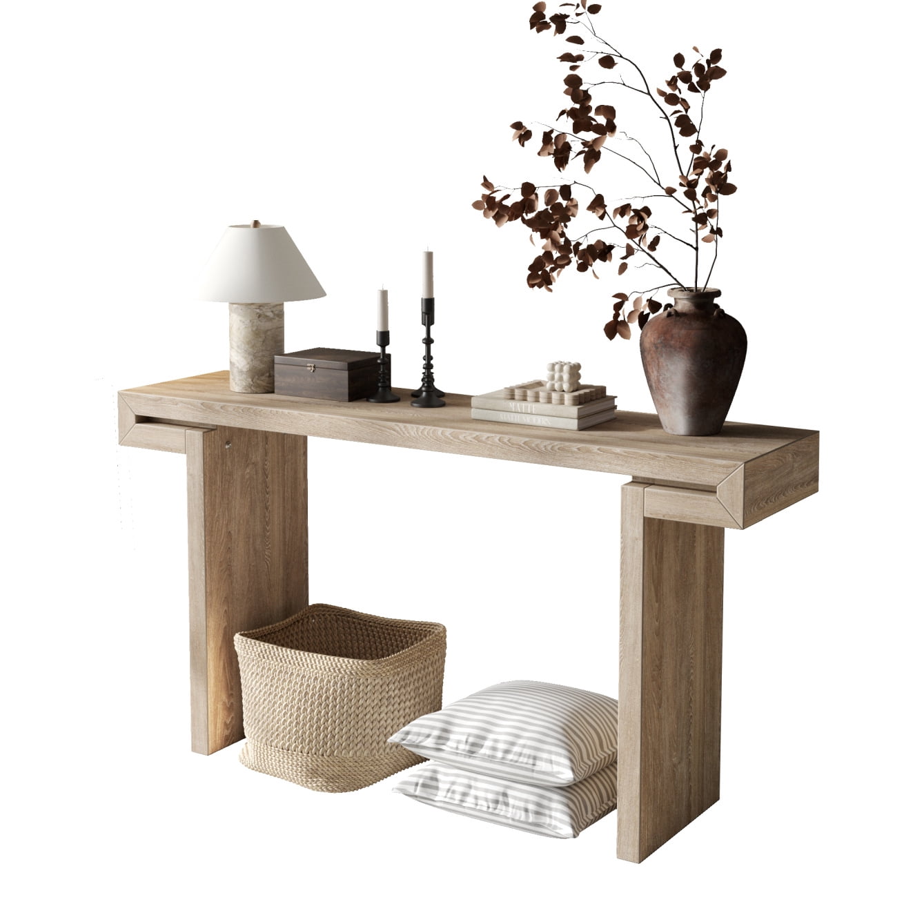60 Inches Long Console Table, Narrow Sofa Table Behind Couch, Wooden Rectangular Entryway Table, Farmhouse Console Table for Living Room, Natural