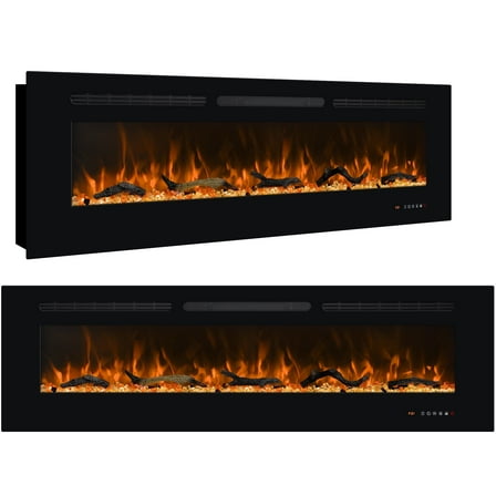 Dreamflame 60 inches Recessed & Wall Mounted Electric Fireplace with 13*13 Flame Effects, 750/1500W Thermostat, Black