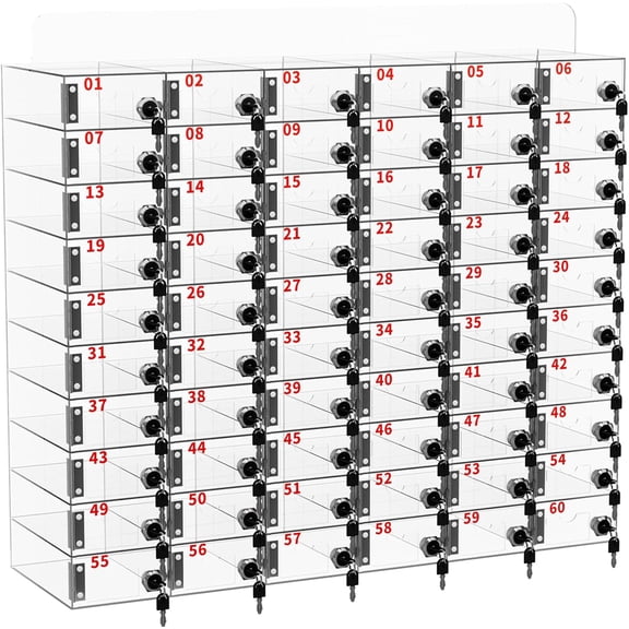 60 Independent Locks Cell Phone Locker, Clear 3.9" Slots Storage, Wall Mounted Lock Box with Business Cards, for Office School