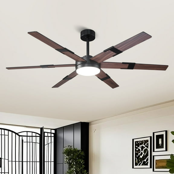 60" Industrial Matte Black Large Smart Ceiling Fan with Light and Remote for living Room and Bedroom