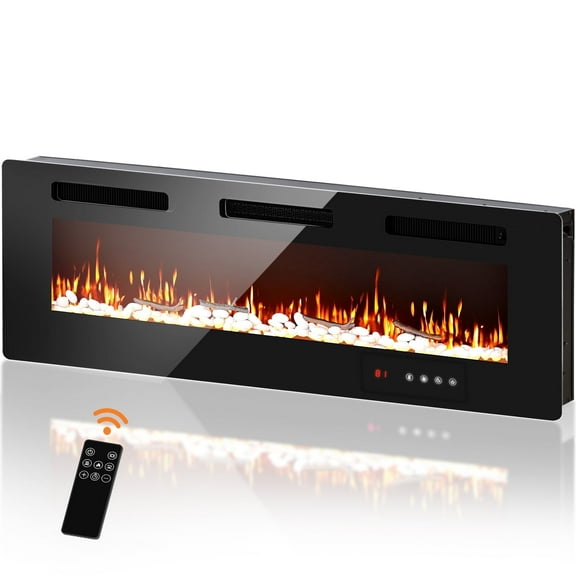 60" Insert Wall Mounted Electric Fireplace Mantel Features a Touch Screen, Timer, Adjustable Flame Color, 700W / 1400W