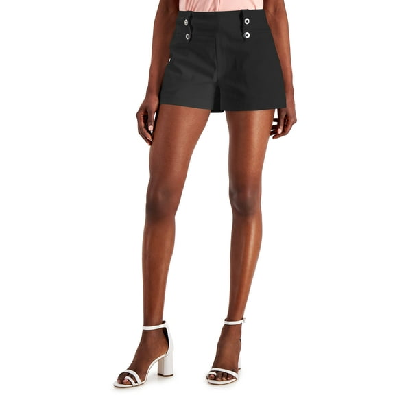 INC International Concepts Womens Mid Rise Button Detail Shorts Deep Black 14