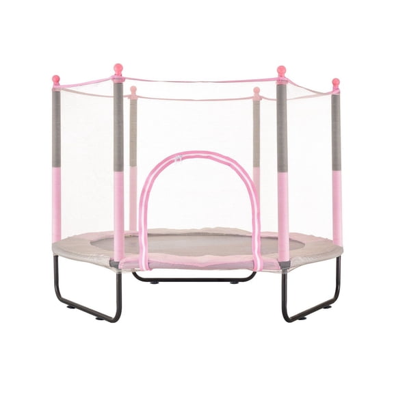 60" Kids Trampoline with Net & Basketball Hoop, Mini Toddler Trampoline Indoor Outdoor, Larger Wider Bouncer for Ages 3-8, 265lbs Capacity