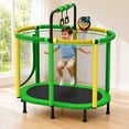 thumbnail image 1 of 60" Kids Trampoline with Safety Enclosure Net, Basketball Hoop, Adjustable Gymnastics Bar and Rings, SHINPT Mini Indoor and Outdoor Trampoline, Green, 1 of 8