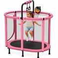 thumbnail image 1 of 60" Kids Trampoline with Safety Enclosure Net, Basketball Hoop, Adjustable Gymnastics Bar and Rings, SHINPT Mini Indoor and Outdoor Trampoline, Pink, 1 of 8