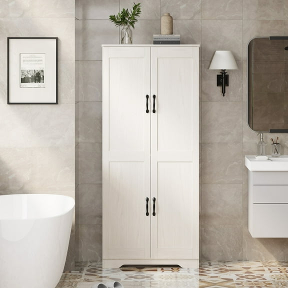 RONSHIN 60" Kitchen Storage Pantry Cabinet, Farmhouse Deep Storage Cabinet with 3 Adjustable Shelves & 4 Doors, Large Rustic Wood Cupboard for Kitchen, Dining Room