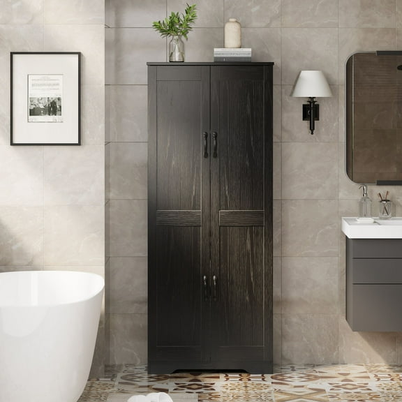 RONSHIN 60" Kitchen Storage Pantry Cabinet, Farmhouse Deep Storage Cabinet with 3 Adjustable Shelves & 4 Doors, Large Rustic Wood Cupboard for Kitchen, Dining Room