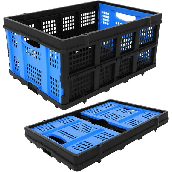 60L Collapsible Utility Crates for Storage: Stackable & Portable Basket Foldable Plastic Crates for Office, Home, Garage
