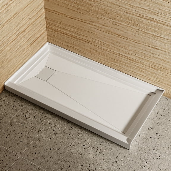 60" L x 32" W Acrylic Shower Base with Left Drain, Single Threshold Rectangular Shower Pan, White Slip-Resistant Bathroom Shower Floor