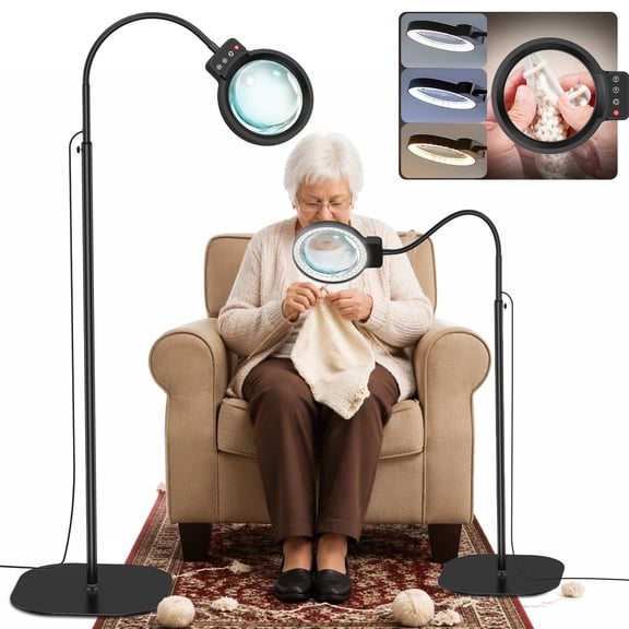 BEBANG 72 LED Flexible Gooseneck Floor Magnifying Glass with 5 Color Modes, 2-in-1 Magnifying Lamp for Close Work, Sewing,Crafts, Painting