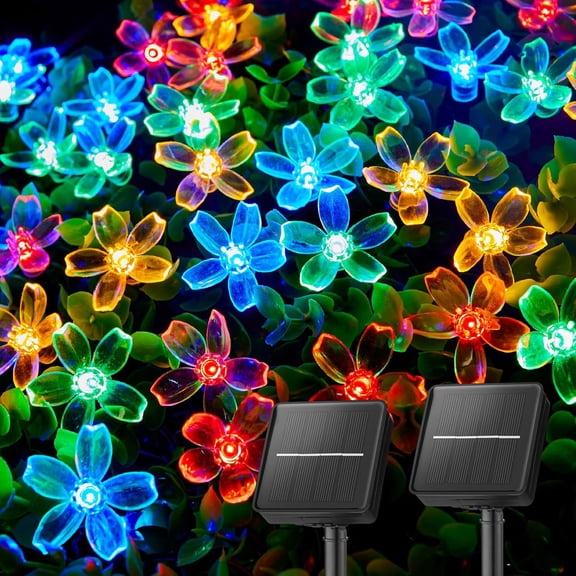 60 LED Flower Solar String Lights Outdoor Waterproof Fairy Lights for Garden Yard Fence Patio Christmas Tree Wedding Party Decor, Multicolor