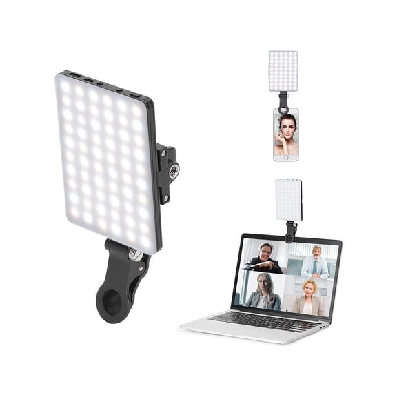 60 LED High Power Rechargeable Clip Fill Video Light with Front & Back Clip, Adjusted 3 Light Modes for Phone, iPhone, Android, iPad, Laptop, for Makeup, Selfie, Vlog, Video Conference