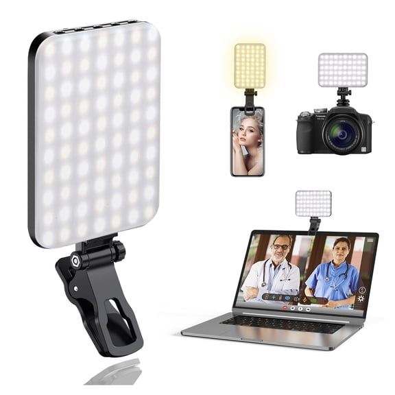 60 LED Portable Selfie Light Video Conference Lighting with Clip & Camera Tripod Adapter Rechargeable 2200mAh CRI 97+, 9 Light Modes for Phone iPhone Webcam Laptop Photo Makeup