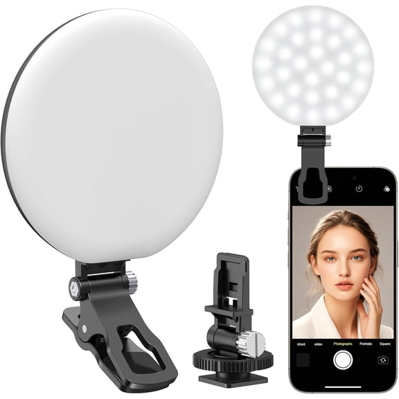 60 LED Ring Light, Rechargeable Selfie With Front & Back Clip, 2500-6500K Portable Phone, Adjustable 3 Modes for iPhone, iPad, Tablet, Laptop, CRI97+, 90 Grams (Black)