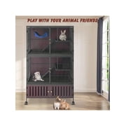 60" Large Metal Ferret Cage, 3-Level Chinchilla Cagewith Wheels, Multi-Level Small Animal Habitat For Chinchilla/Guinea Pig/Rats, Lockable Doors, Ramps, Hammock & Storage Cabinet 5-Tier Metal Ferret