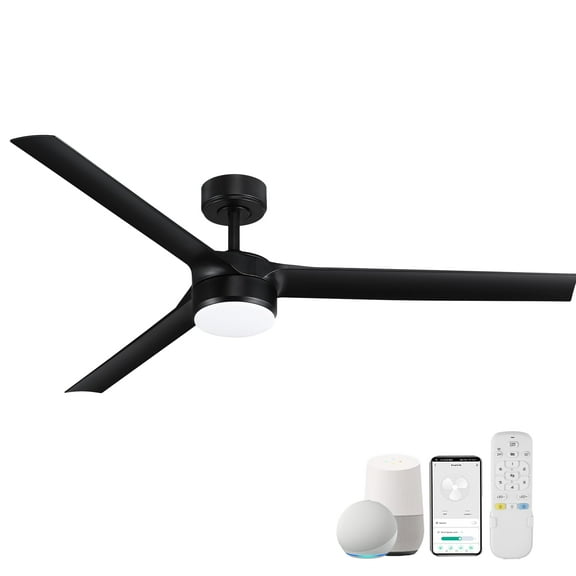 60" Large Smart Ceiling Fans with LED Lights Remote,Indoor Outdoor Black Ceiling Fan Controlled by WIFI Alexa App,Quiet DC Motor,6-speed,Dimmable,Modern 3 Blades for Bedroom Living Room Patio