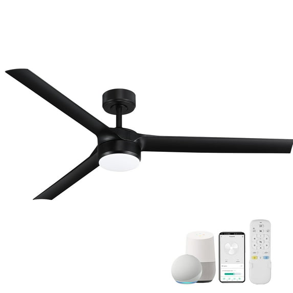 60" Large Smart Ceiling Fans with LED Lights Remote,Indoor Outdoor Black Ceiling Fan Controlled by WIFI Alexa App,Quiet DC Motor,6-speed,Dimmable,Modern 3 Blades for Bedroom Living Room Patio