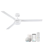 60 Large Smart Ceiling Fans with LED Lights and Remote,Quiet DC Motor,Dimmable,Outdoor Indoor Matte White Ceiling Fan Controlled by WIFI Alexa App,Modern 3 Blade for Bedroom Living Room Patio