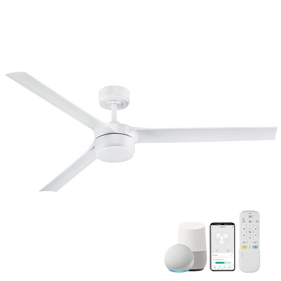 60" Large Smart Ceiling Fans with LED Lights and Remote,Quiet DC Motor,Dimmable,Outdoor Indoor Matte White Ceiling Fan Controlled by WIFI Alexa App,Modern 3 Blade for Bedroom Living Room Patio