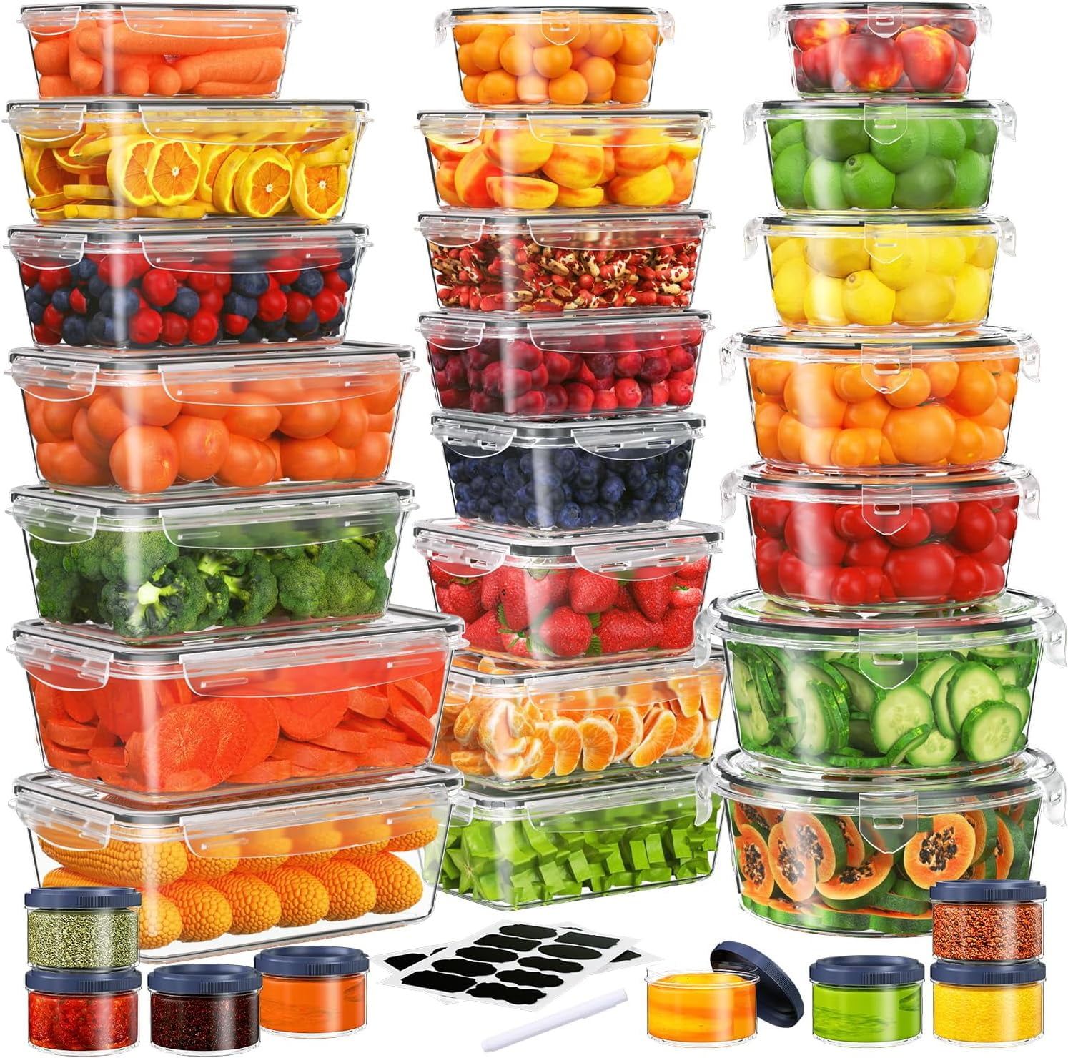 60- Large Storage Containers Set - Leakproof, Plastic with Airtight for ...
