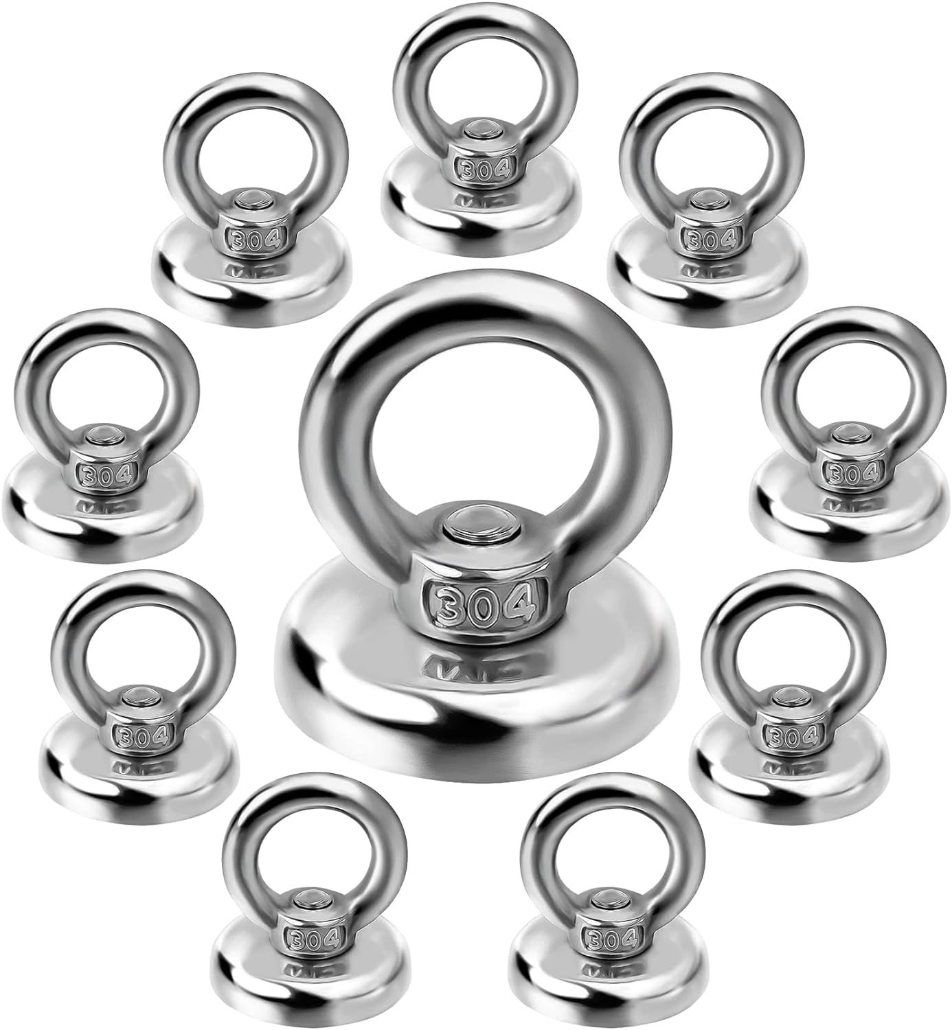60 Lbs Pulling Force Heavy Duty Neodymium Magnetic Hooks Rare Earth Magnets with Countersunk Hole Eyebolt for Home Workplace Garage Kitchen and Office, 10 Pack