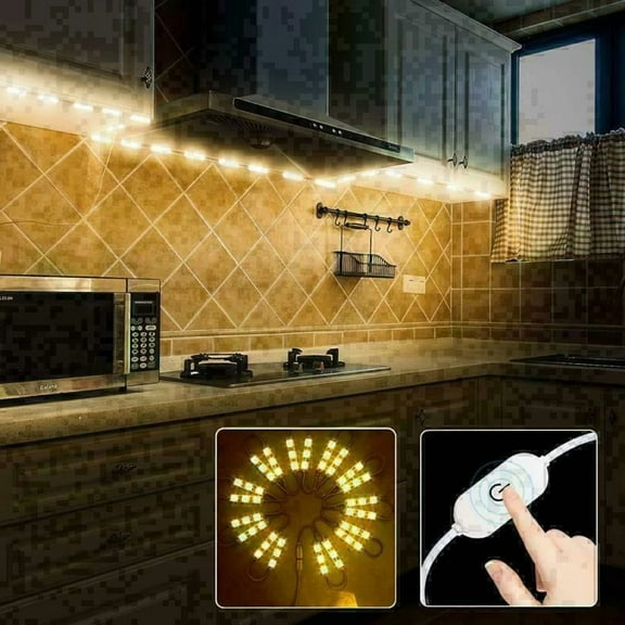 60 Leds Warm White Under Cabinet Lights Closet Kitchen Counter Led Light +Dimmer