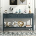 thumbnail image 1 of 60" Long Console Table, Rustic Solid Wood Accent Sideboard Buffet Storage Cabinet with 4 Drawers and Bottom Shelf, Multifunctional Entryway Sofa Table for Living Room Bedroom Hallway, Navy, 1 of 7