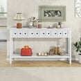 thumbnail image 1 of 60" Long Entryway Console Table, Rustic Hallway Table with 2 Different Size Drawers, Bottom Storage Shelf, Modern Console Sofa Table for Hallway, Living Room, Bedroom, Foyer, Antique White, 1 of 7