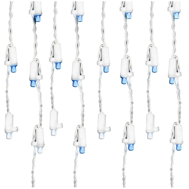 60 Lt Twinkling LED Icicle Lights, Blue/Pure White