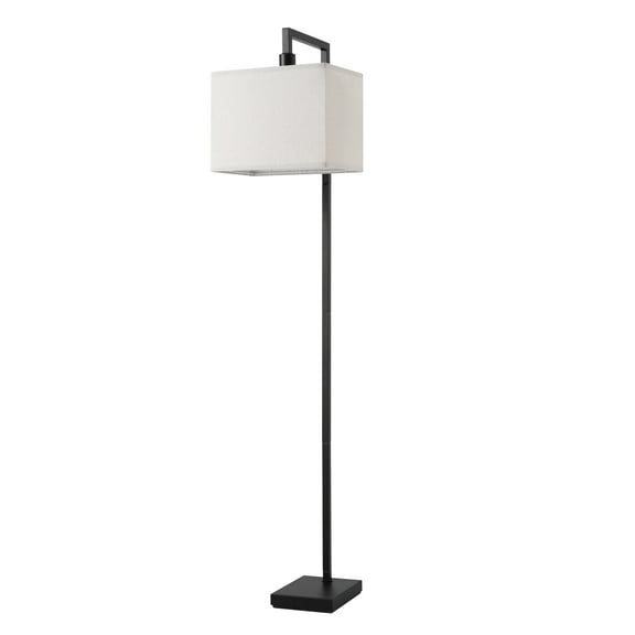 60" Matte Black Floor Lamp with White Fabric Shade