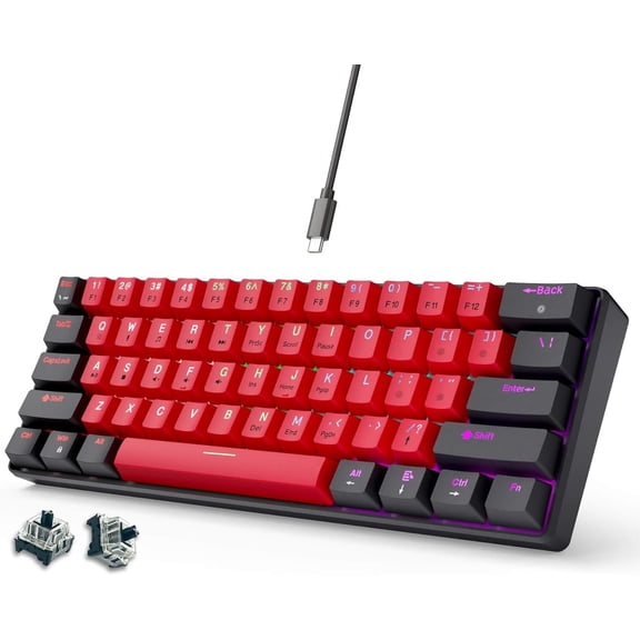 60% Mechanical Gaming Keyboard Balck Wired Compact Keyboard Anti-Ghosting No-Conflict 61 Swappable keycaps Design for Windows/