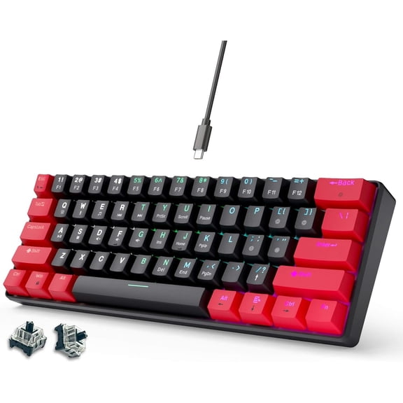 60% Mechanical Gaming Keyboard Black Wired Compact Keyboard Anti-Ghosting No-Conflict 61 Swappable keycaps Design for Windows/