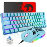 60% Mechanical Gaming Keyboard Blue Switch Mini 68 Keys Wired Type C Chroma RGB 18 Backlit Effects,Lightweight Gaming Mosue 6400DPI Honeycomb Optical,Gaming Mouse Pad for Gamers and Typists(Blue)