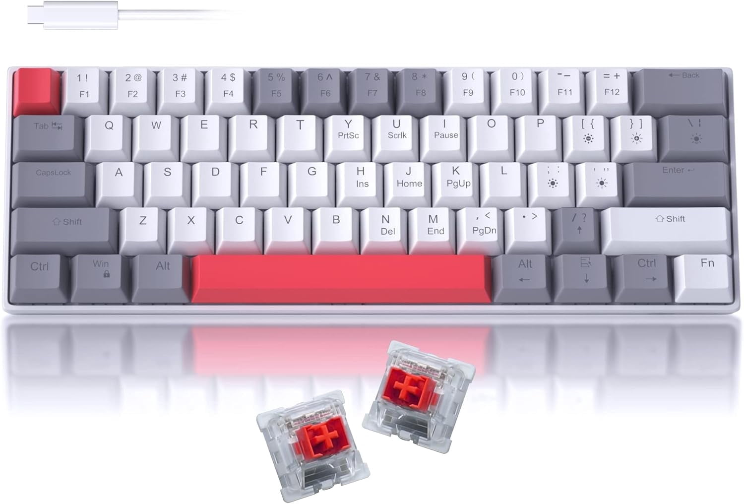 60% Mechanical Gaming Keyboard,Mixed Color Keycaps Gaming Keyboard with ...