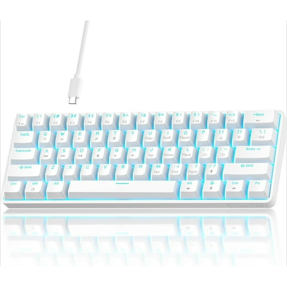 60% Mechanical Gaming Keyboard, Red Linear Switch, LED Backlight, Anti-Ghosting, Detachable USB-C, 61 Keys, Wired, White