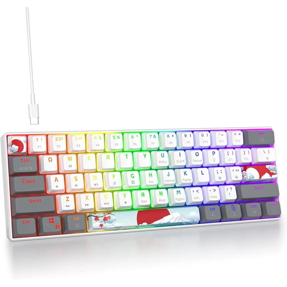 60% Mechanical Keyboard 61-Key Wired Gaming Keyboard with Red RGB Lighting Effect PBT Keycaps Ultra-Compact Mini Keyboard Suitable for Win/(61 White)