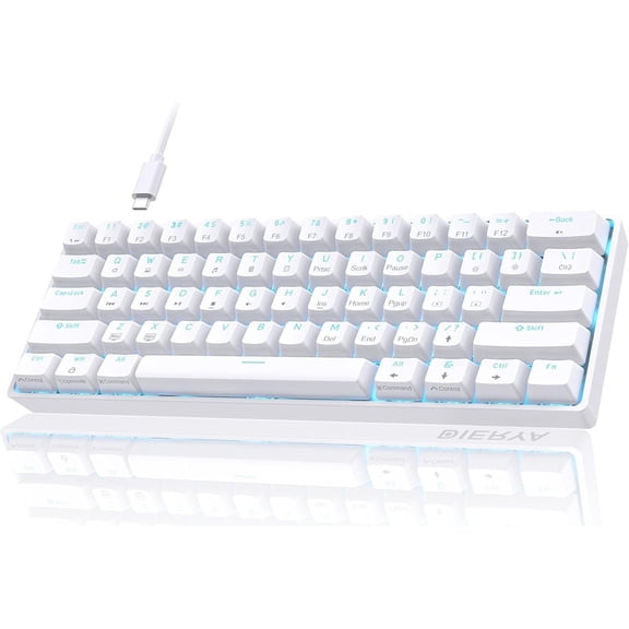 60% Mechanical Keyboard, DK61se Wired Gaming Keyboard with Brown Switches, LED Backlit Ultra-Compact 61  Mini Office Keyboard for Windows Laptop PC Gamer Typist(White)