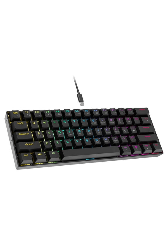 60% Mechanical Keyboard, Wired Gaming Keyboard with Blue Switches, LED Backlit Ultra-Compact 61 Keys Mini Keyboard for Laptop Gamer