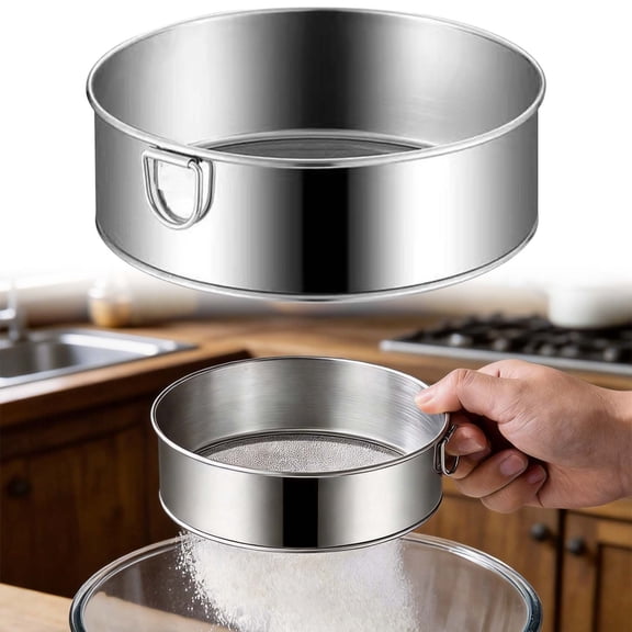 60-Mesh 5.9-Inch Stainless Steel Flour Sifter, Ultra Fine Powder Sieve for Home Baking, Professional Grade Rustproof Tool with Hanging Loop, Silver, By Harlik
