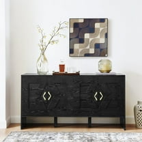 60" Mid Century Modern Sideboard Buffet Cabinet with Storage, TV Media Console, Storage Cabinet with Geometric Pattern & Adjustable Shelves for Kitchen Dining Living Room Entryway Hallway (Black)