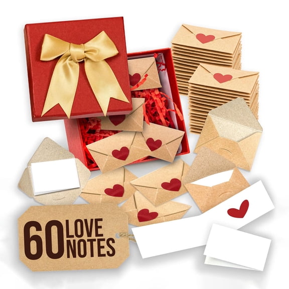 60 Mini Cards and Envelopes, Love Notes, Anniversary and Birthday Gifts