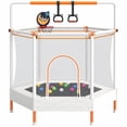 thumbnail image 1 of 60" Mini Trampoline for Kids with Safety Enclosure Net, SHINPT Indoor & Outdoor Trampoline with Adjustable Gymnastics Bars and Rust-Resistant Steel Frame, Small Trampoline for Boys & Girls, 1 of 9