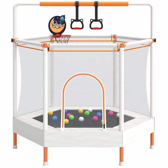 60" Mini Trampoline for Kids with Safety Enclosure Net, SHINPT Indoor & Outdoor Trampoline with Adjustable Gymnastics Bars and Rust-Resistant Steel Frame, Small Trampoline for Boys & Girls