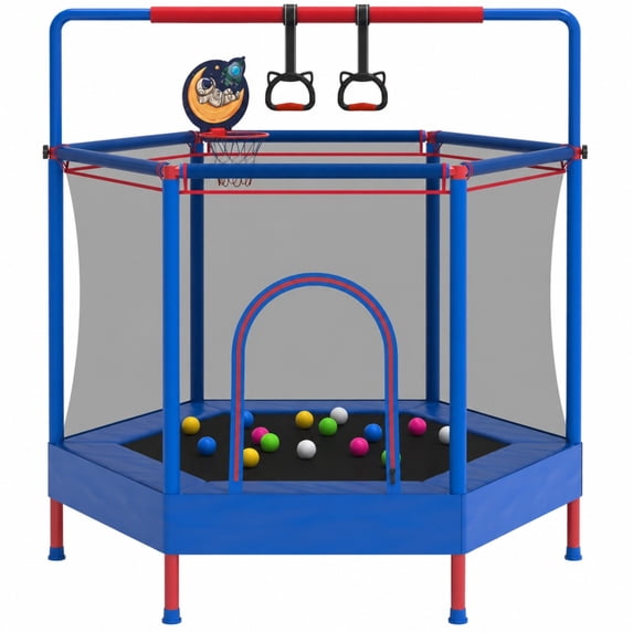 60" Mini Trampoline for Kids with Safety Enclosure Net, SHINPT Indoor & Outdoor Trampoline with Adjustable Gymnastics Bars and Rust-Resistant Steel Frame, Small Trampoline for Boys & Girls