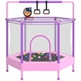 thumbnail image 1 of 60" Mini Trampoline for Kids with Safety Enclosure Net, SHINPT Indoor & Outdoor Trampoline with Adjustable Gymnastics Bars and Rust-Resistant Steel Frame, Small Trampoline for Boys & Girls, 1 of 9