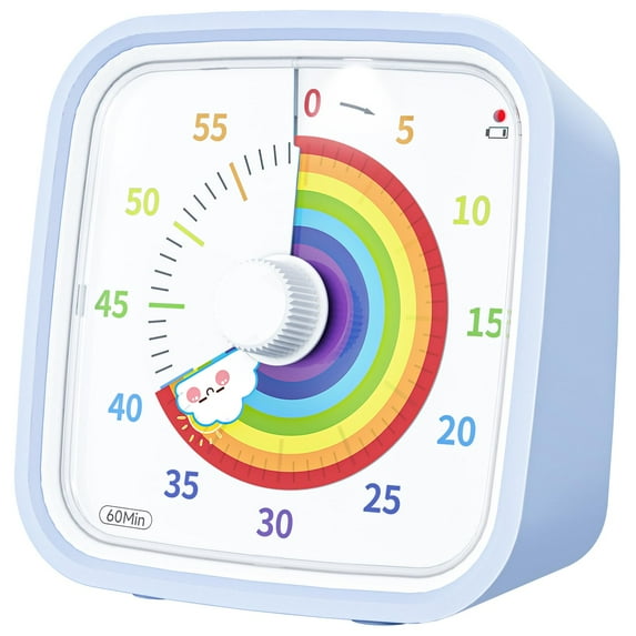 60 Minute Kitchen Visual Timer for Kids, Visual Countdown Timer for Classroom Office Kitchen with 'Rainbow' Pattern Design, Timer with Silent Operation for Home, School, Kitchen, or Office, Sky Blue