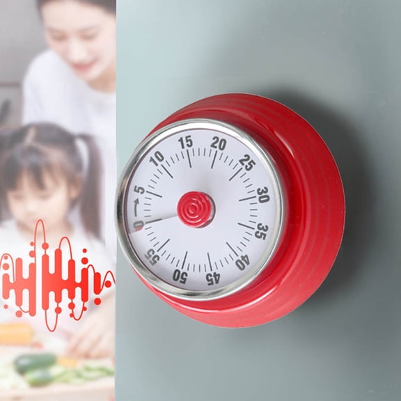 60-Minute Magnetic Visual Timer, Stainless Steel Vintage Kitchen Timer, Silent Operation and No Battery Needed, Ideal for Cooking, Office Tasks, and Study Sessions(Red)